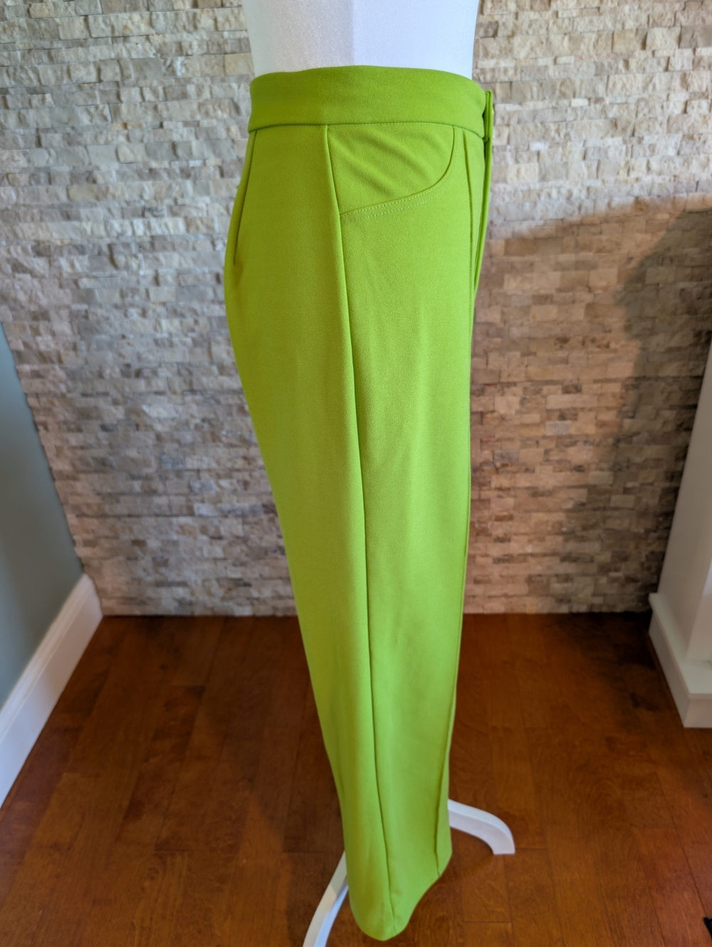 Lime Green Tailored Trousers Brat Green High Waist Wide Leg Pants Dopamine Sz S image 3